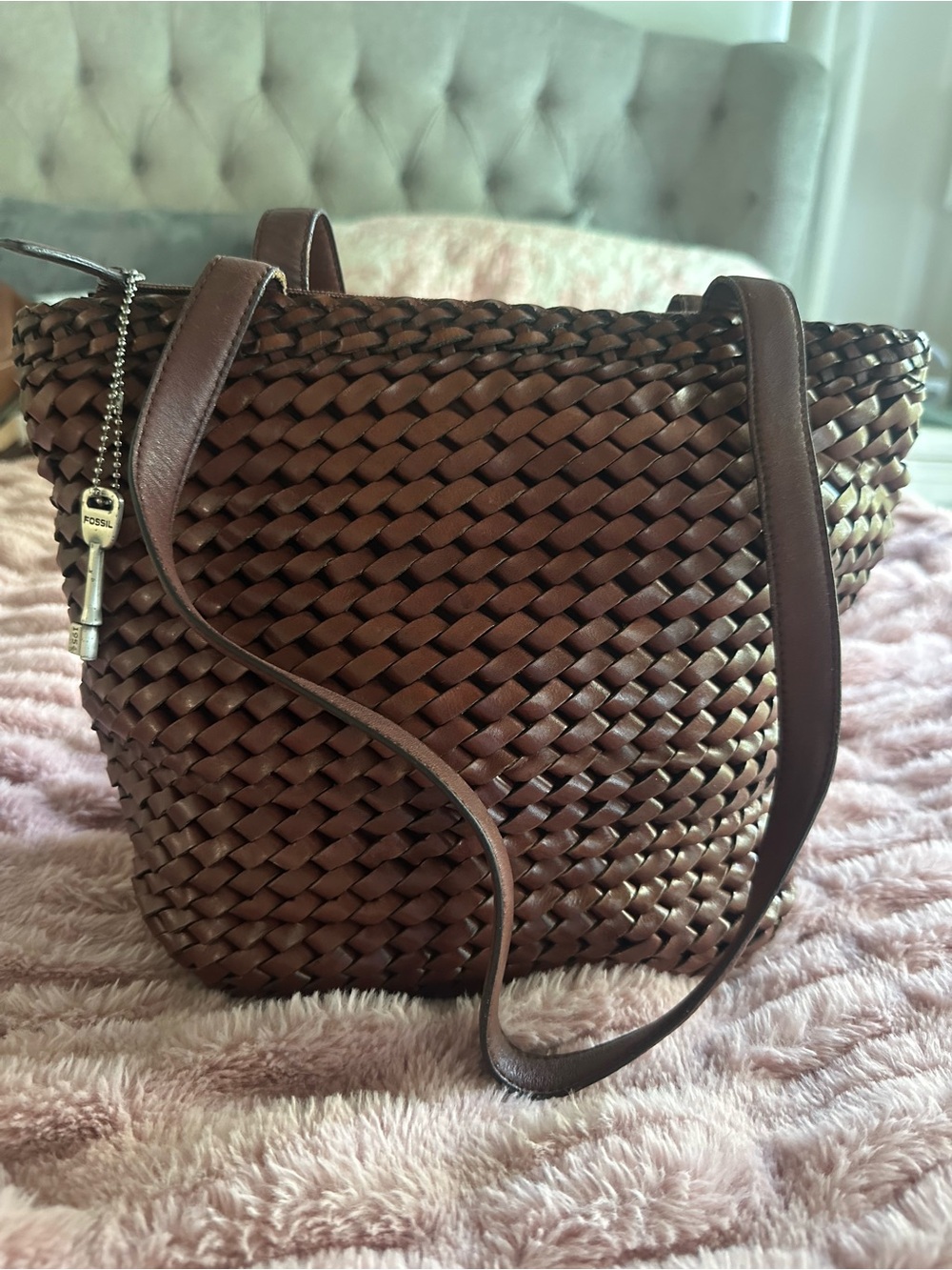 Vintage Fossil Leather Weave Bag 75082